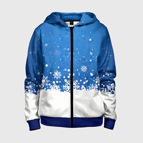 Детская толстовка на молнии Снежинки - С Новым Годом / 3D-Синий – фото 1