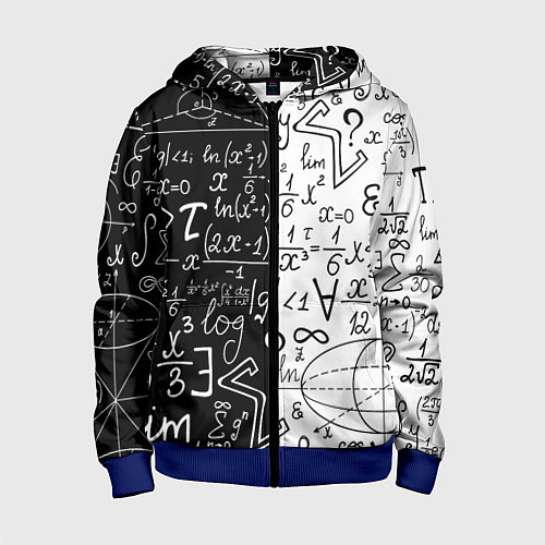Детская толстовка на молнии ЧЁРНО БЕЛЫЕ ФОРМУЛЫ ФИЗИКА МАТЕМАТИКА / 3D-Синий – фото 1