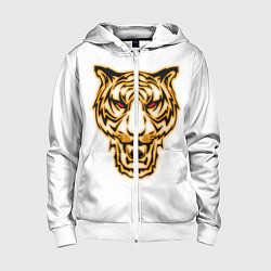 Толстовка на молнии детская Тигр с классным и уникальным дизайном в крутом сти, цвет: 3D-белый
