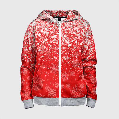 Детская толстовка на молнии ЗИМА БЛИЗКО, НОВЫЙ ГОД 2022 СНЕЖИНКИ И БРЫЗГИ КРАС / 3D-Меланж – фото 1