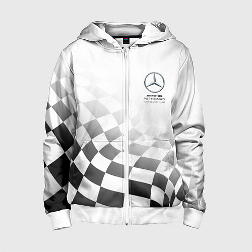 Детская толстовка на молнии MERCEDES, МЕРСЕДЕС СПОРТ, ФИНИШНЫЙ ФЛАГ, ФОРМУЛА 1 / 3D-Белый – фото 1