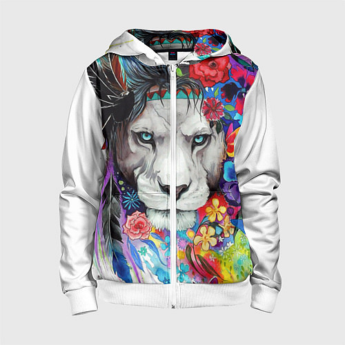 Детская толстовка на молнии Лев - сильный взгляд / 3D-Белый – фото 1