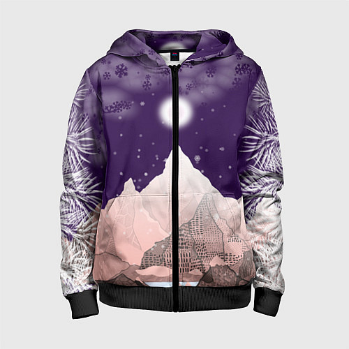 Детская толстовка на молнии Зимнее лунное небо в горах со снегопадом / 3D-Черный – фото 1