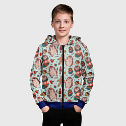 Толстовка на молнии детская Новогодний ёжик и щелкунчик, цвет: 3D-синий — фото 2