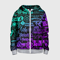 Толстовка на молнии детская ЛОГОТИПЫ РОК ГРУПП НЕОН ROCK NEON, цвет: 3D-меланж