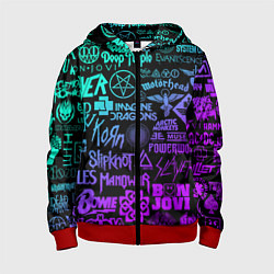 Детская толстовка на молнии ЛОГОТИПЫ РОК ГРУПП НЕОН ROCK NEON