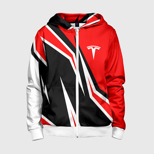 Детская толстовка на молнии TESLA MOTORS RED LINE ТЕСЛА / 3D-Белый – фото 1