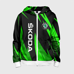 Толстовка на молнии детская SKODA Логотип Узор, цвет: 3D-белый