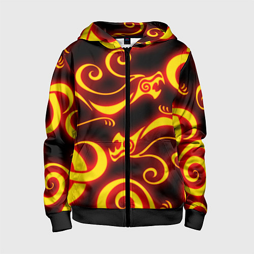 Детская толстовка на молнии ОГНЕННОЕ ТАТУ ДРАКЕНА DRAKEN FIRE TATTOO / 3D-Черный – фото 1
