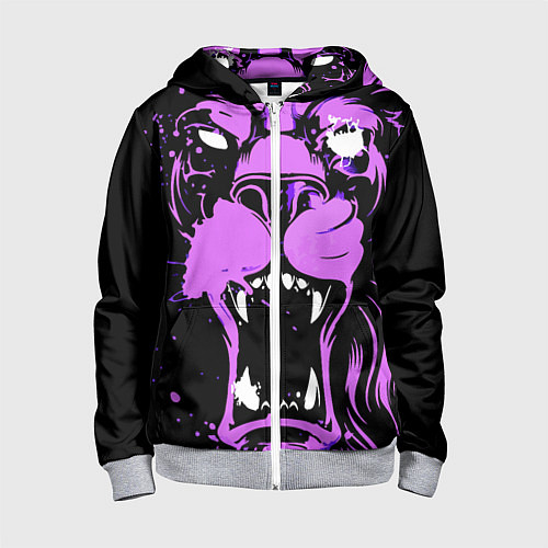 Детская толстовка на молнии Neon pink lion / 3D-Меланж – фото 1