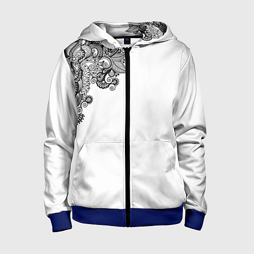 Детская толстовка на молнии Черно Белые КруЖева / 3D-Синий – фото 1