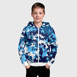 Толстовка на молнии детская Сине-бело-голубой камуфляж, цвет: 3D-белый — фото 2