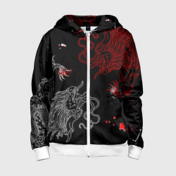 Толстовка на молнии детская Китайский дракон Красно - Белый, цвет: 3D-белый
