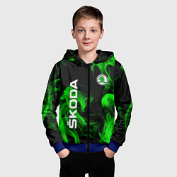 Толстовка на молнии детская Skoda: Green Smoke, цвет: 3D-синий — фото 2