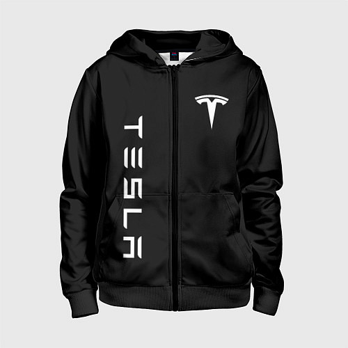 Детская толстовка на молнии Tesla Тесла логотип и надпись / 3D-Черный – фото 1