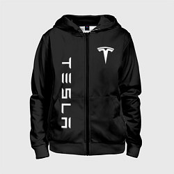 Толстовка на молнии детская Tesla Тесла логотип и надпись, цвет: 3D-черный