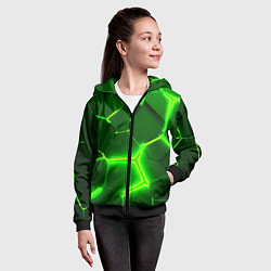 Толстовка на молнии детская 3D ПЛИТЫ НЕОН NEON GREEN HEXAGON РАЗЛОМ, цвет: 3D-черный — фото 2