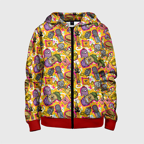 Детская толстовка на молнии Поп арт животные, еда / 3D-Красный – фото 1