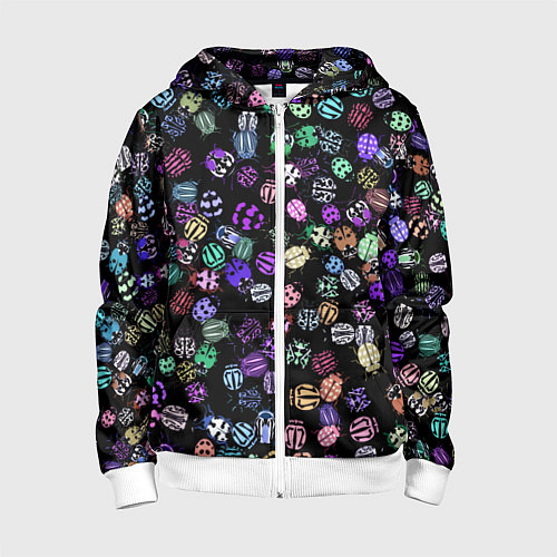 Детская толстовка на молнии Неоновые жуки / 3D-Белый – фото 1