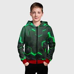 Толстовка на молнии детская Неоновые соты - Green, цвет: 3D-красный — фото 2