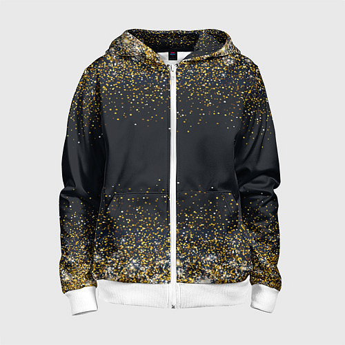 Детская толстовка на молнии Золотые блестки на темном фоне Сияющий глиттер, бл / 3D-Белый – фото 1