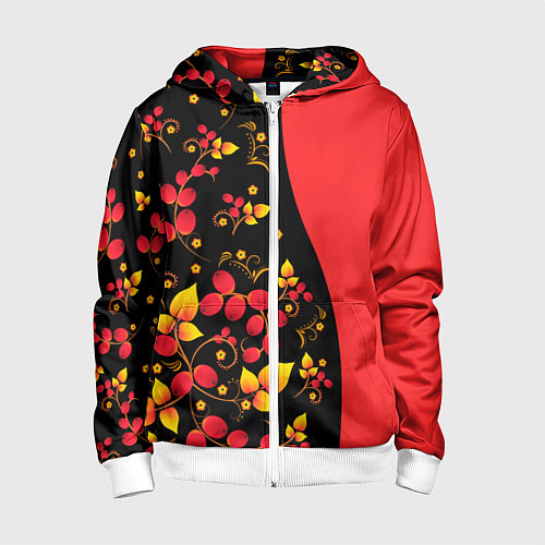 Детская толстовка на молнии Хохлома Русская роспись / 3D-Белый – фото 1