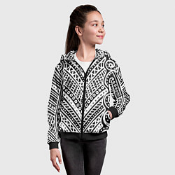 Толстовка на молнии детская Абстракция черно-белая Волны, полосы, вензеля Моно, цвет: 3D-черный — фото 2