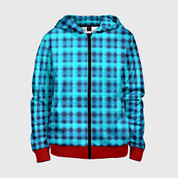 Детская толстовка на молнии Неоновый узор в клеточку Голубая клетка Светящиеся