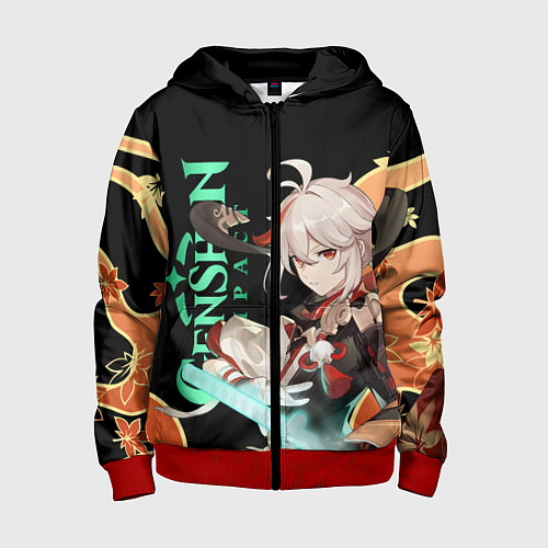 Детская толстовка на молнии ПАТТЕРН КАДЗУХА - KAZUHA / 3D-Красный – фото 1