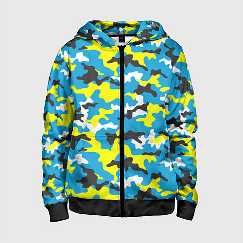 Детская толстовка на молнии Камуфляж Небесно-Синий / 3D-Черный – фото 1