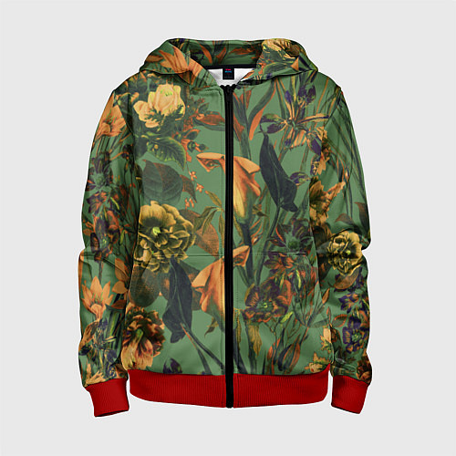 Детская толстовка на молнии Цветы Оранжевые / 3D-Красный – фото 1
