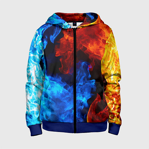Детская толстовка на молнии Огонь - Вода Инь - Янь / 3D-Синий – фото 1