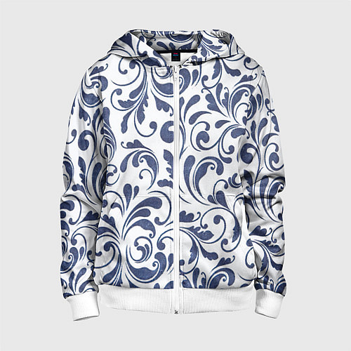 Детская толстовка на молнии Гжелевый рисунок / 3D-Белый – фото 1
