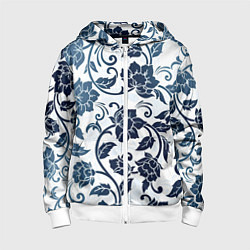 Толстовка на молнии детская Гжелевые цветы, цвет: 3D-белый