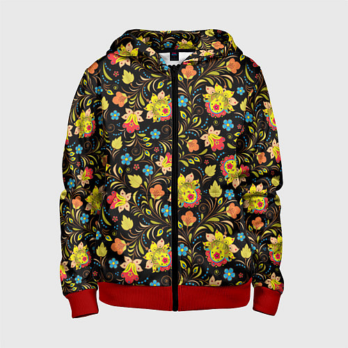 Детская толстовка на молнии Мелкая хохлома / 3D-Красный – фото 1