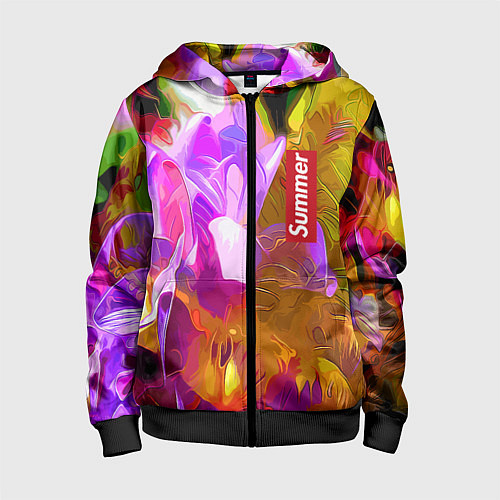 Детская толстовка на молнии Красочный цветочный узор Лето Colorful Floral Patt / 3D-Черный – фото 1