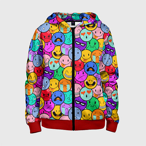 Детская толстовка на молнии Sticker bombing смайлы маленькие / 3D-Красный – фото 1