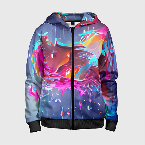 Детская толстовка на молнии Neon splashes / 3D-Черный – фото 1