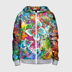 Толстовка на молнии детская Яркое безумие Бабочки, кляксы, граффити, цвет: 3D-меланж