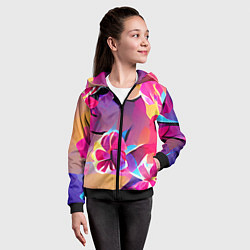 Толстовка на молнии детская Тропические краски Цветы, цвет: 3D-черный — фото 2