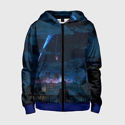 Толстовка на молнии детская Мальчик смотрит в небо, цвет: 3D-синий