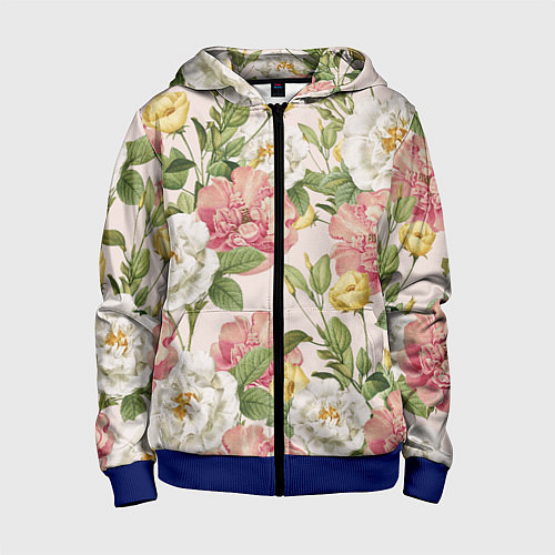 Детская толстовка на молнии Цветы Английские Розы / 3D-Синий – фото 1