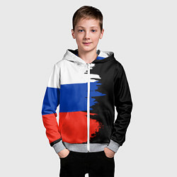 Толстовка на молнии детская Российский триколор на темном фоне, цвет: 3D-меланж — фото 2