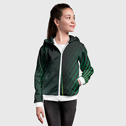 Толстовка на молнии детская Зеленые 3D полосы со свечением, цвет: 3D-белый — фото 2