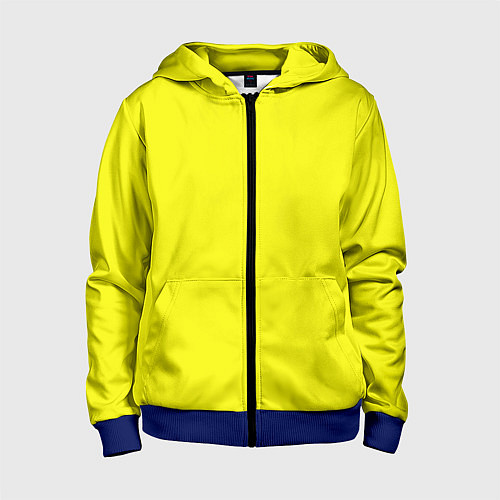 Детская толстовка на молнии Однотонный неоновый лимонный желтый тон / 3D-Синий – фото 1