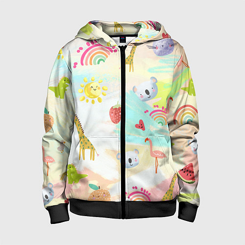 Детская толстовка на молнии Красочные животные / 3D-Черный – фото 1