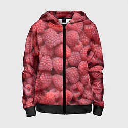 Толстовка на молнии детская Малина - ягоды, цвет: 3D-черный