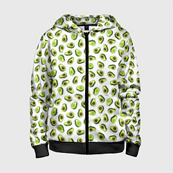 Толстовка на молнии детская Смешное авокадо на белом фоне, цвет: 3D-черный