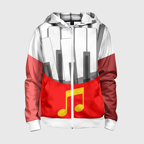 Детская толстовка на молнии Клавиши фортепиано как картошка фри / 3D-Белый – фото 1