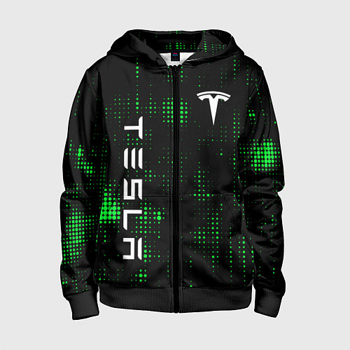 Детская толстовка на молнии Tesla Зеленые точки / 3D-Черный – фото 1